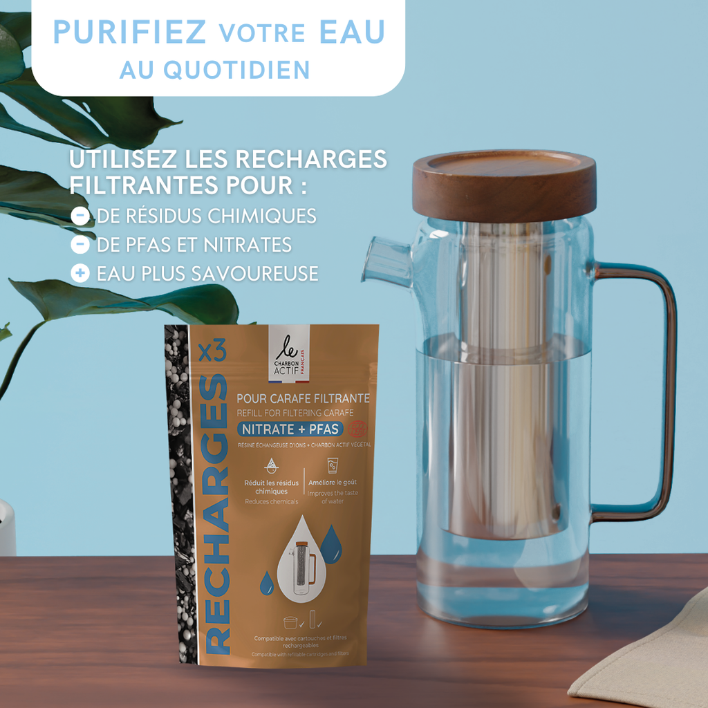 Carafe filtrante en verre 1.5L - rechargeable et écologique